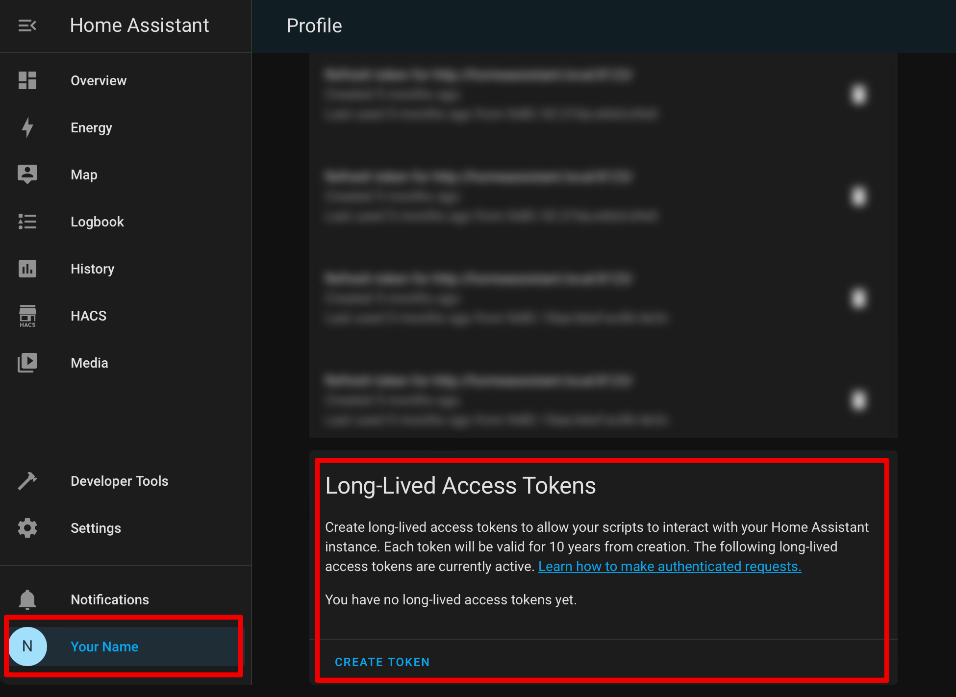 Home Assistant Profile Page