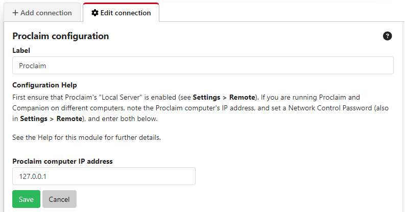 Module settings when Proclaim and Companion are running on the same computer