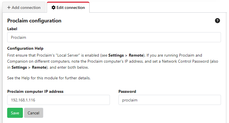 Module settings when Proclaim and Companion are running on different computers